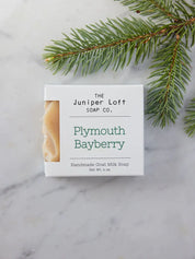 Bar of Plymouth Bayberry soap from Juniper Loft Soap Company