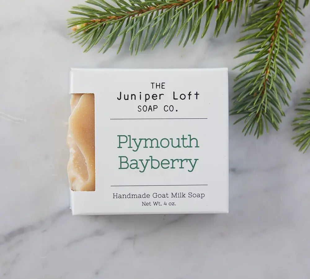 Bar of Plymouth Bayberry soap from Juniper Loft Soap Company