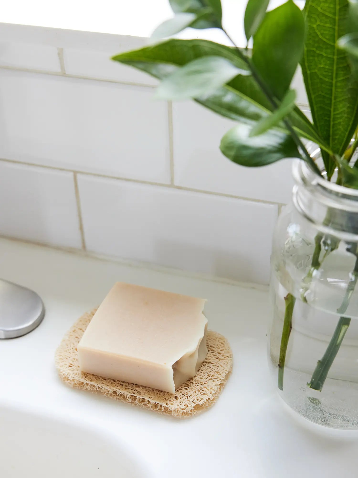Juniper Loft Soap Company soap saver with a bar of soap on top on a bathroom sink