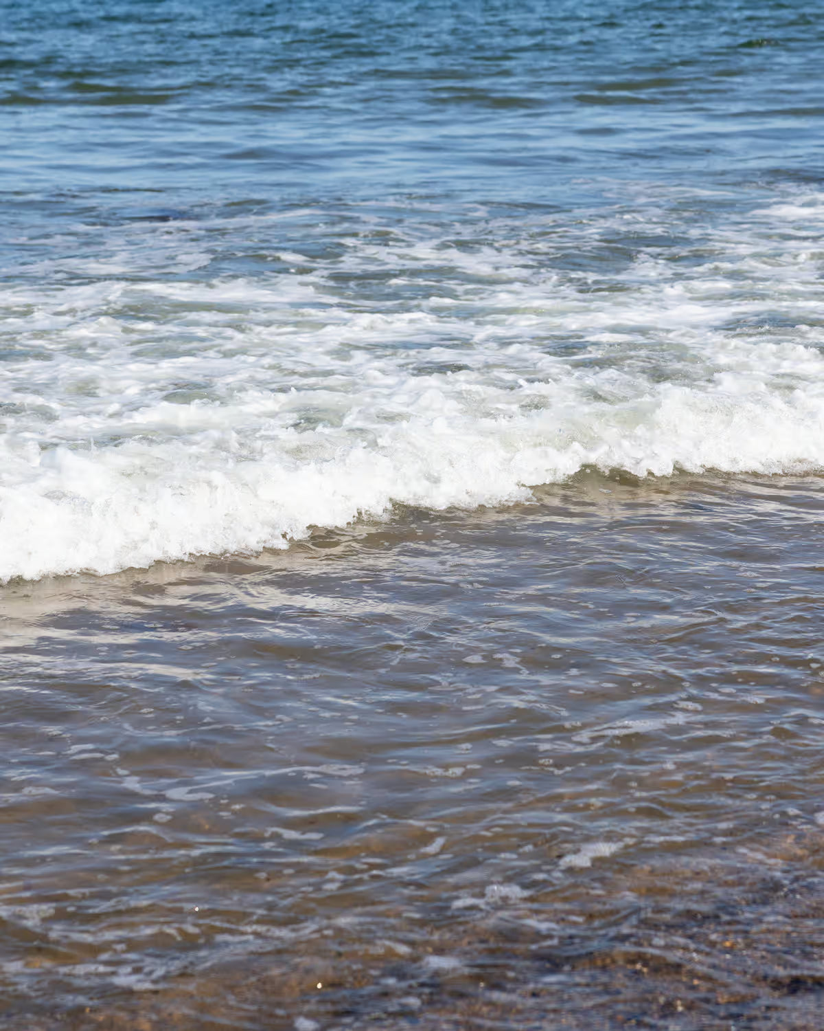 Closeup of the ocean surf coming up on the shoreline